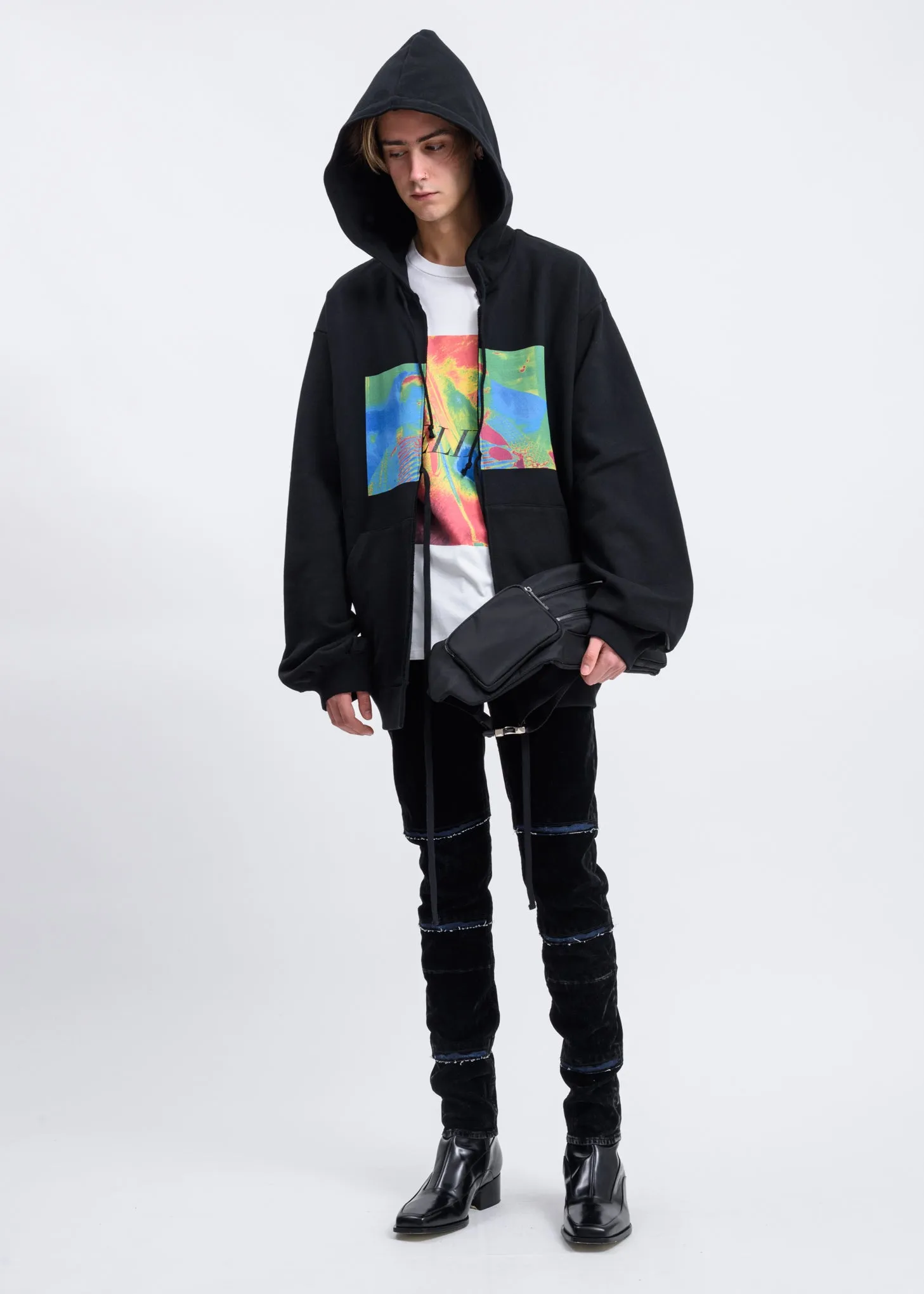 Black Graphic Print Oversized Hoodie