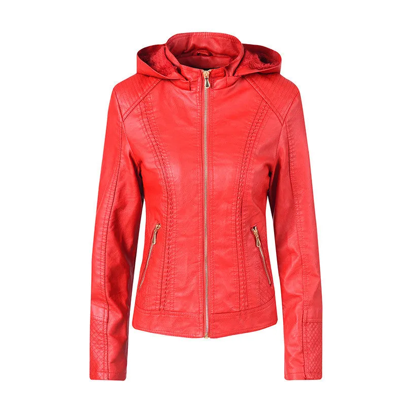 Chest Pocket Hooded Zipper Leather