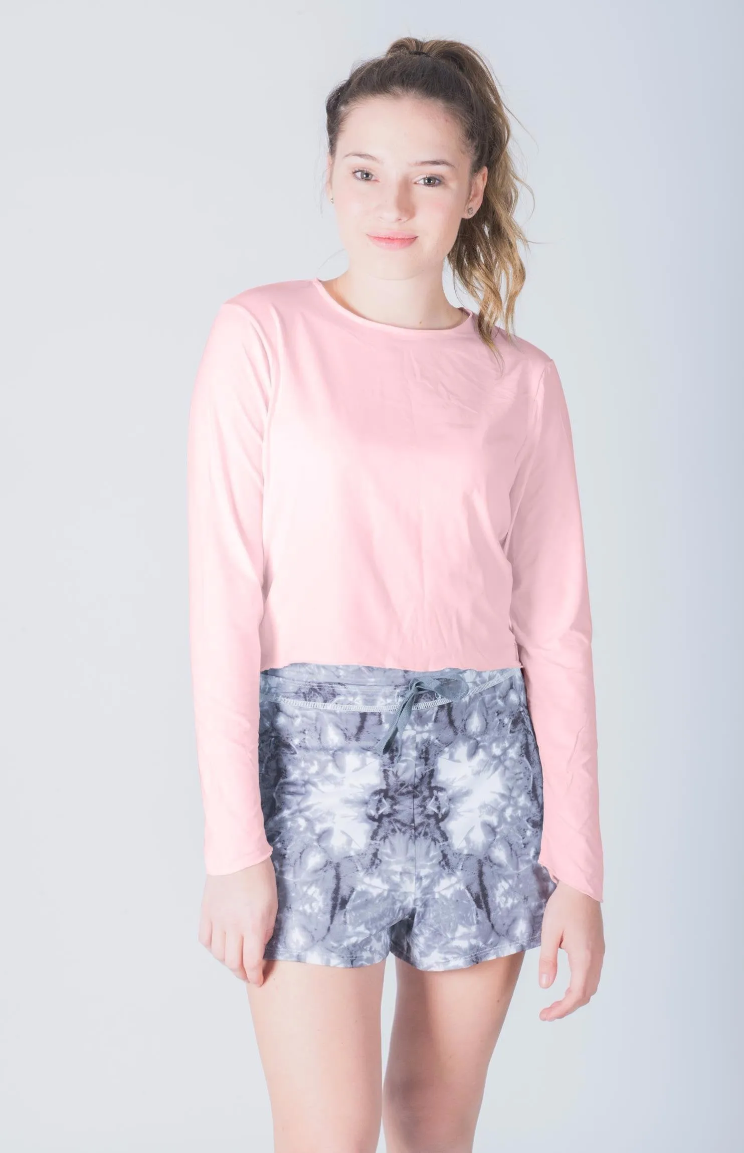 Crop Top-Hand and Neck Sun Protector - Light Pink