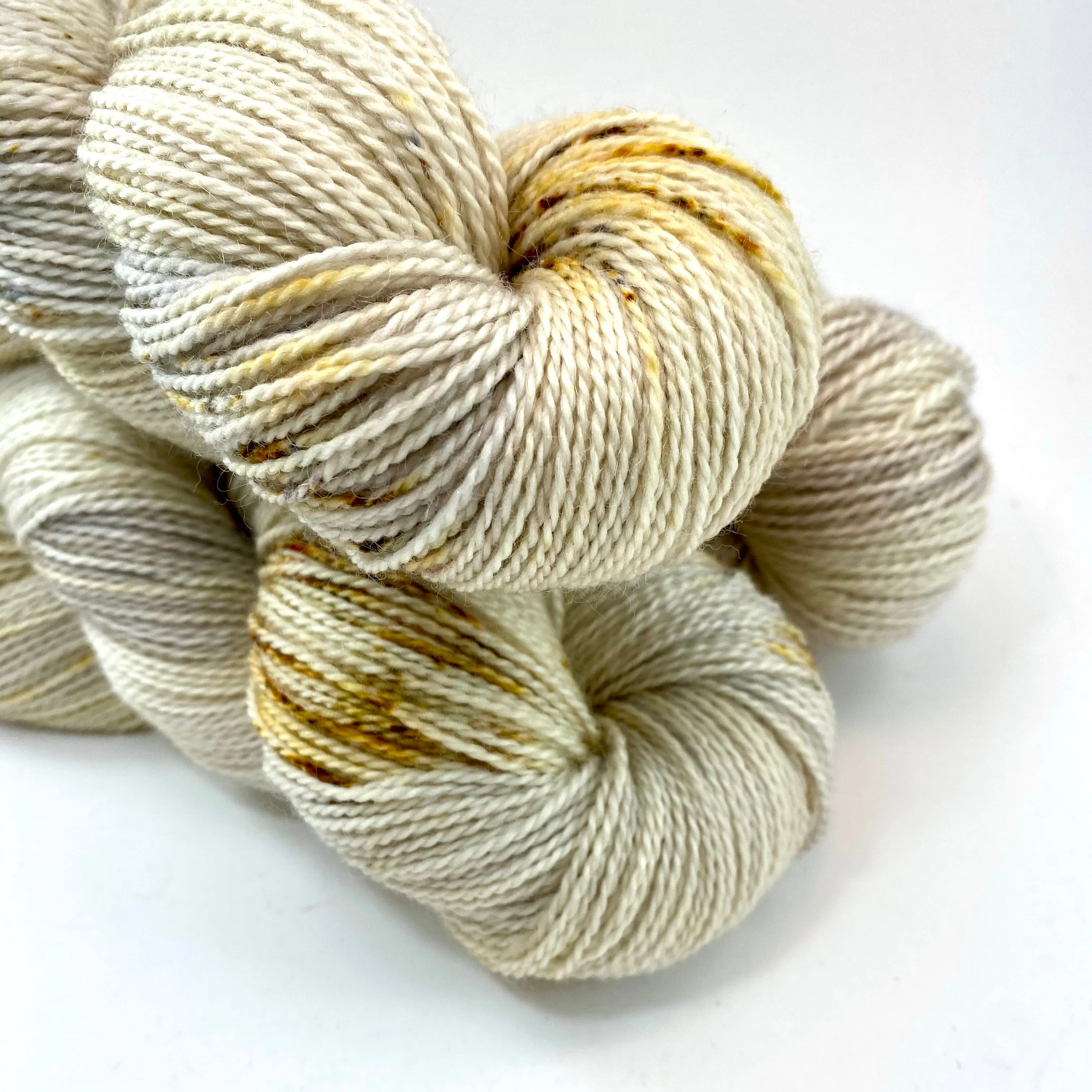 Hand Dyed Yarn "Sand in My Sandals" Silver Grey Gold Ecru Caramel Tan Brown Speckled Merino Fingering SW 425yds 115g