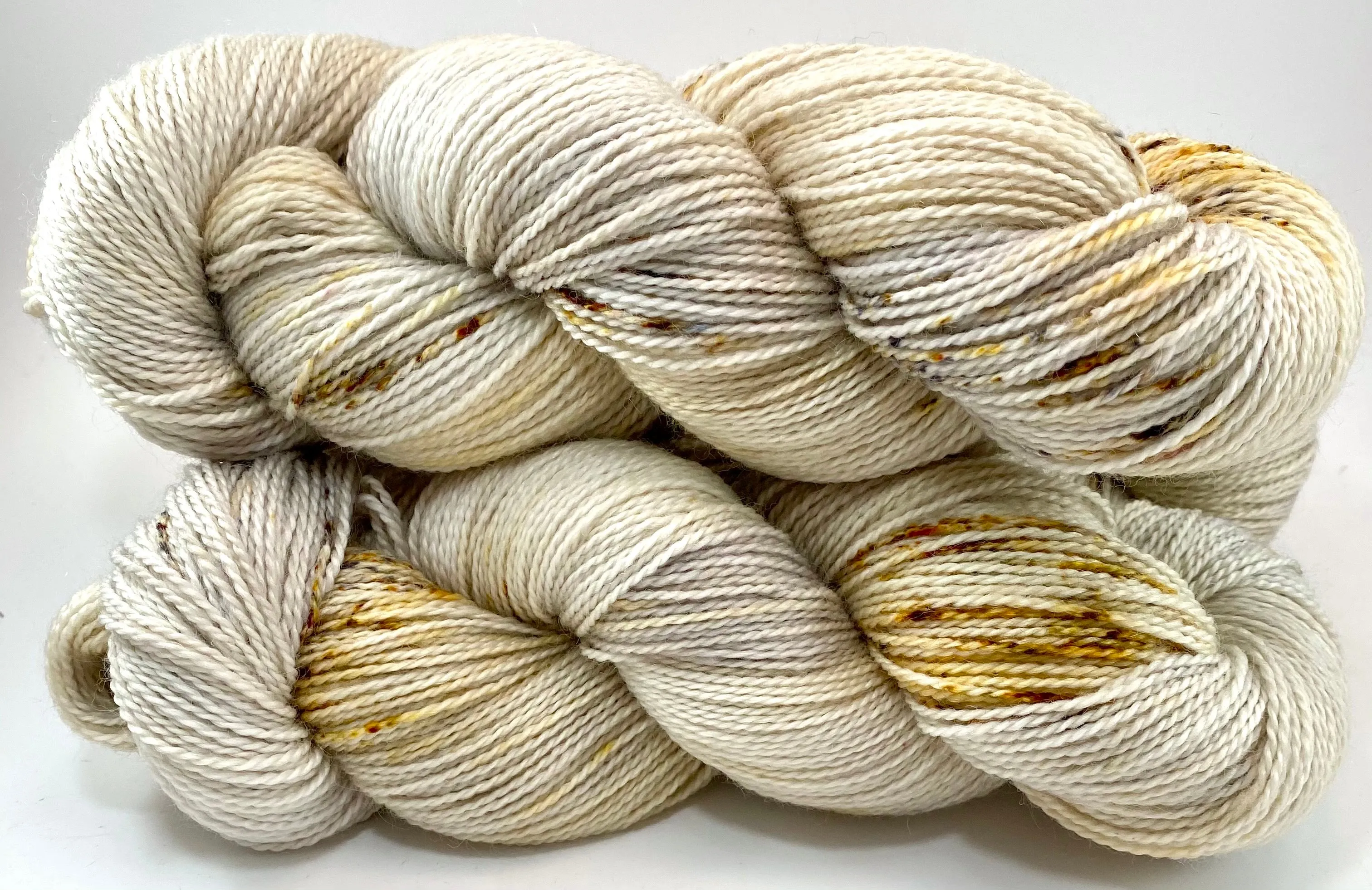 Hand Dyed Yarn "Sand in My Sandals" Silver Grey Gold Ecru Caramel Tan Brown Speckled Merino Fingering SW 425yds 115g