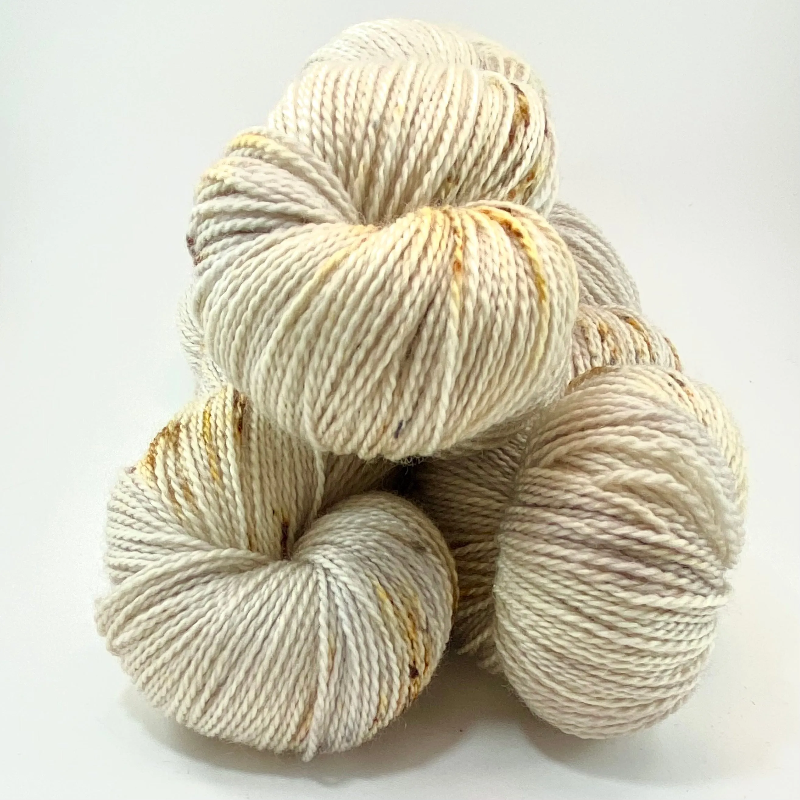 Hand Dyed Yarn "Sand in My Sandals" Silver Grey Gold Ecru Caramel Tan Brown Speckled Merino Fingering SW 425yds 115g