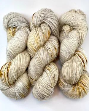 Hand Dyed Yarn "Sand in My Sandals" Silver Grey Gold Ecru Caramel Tan Brown Speckled Merino Fingering SW 425yds 115g