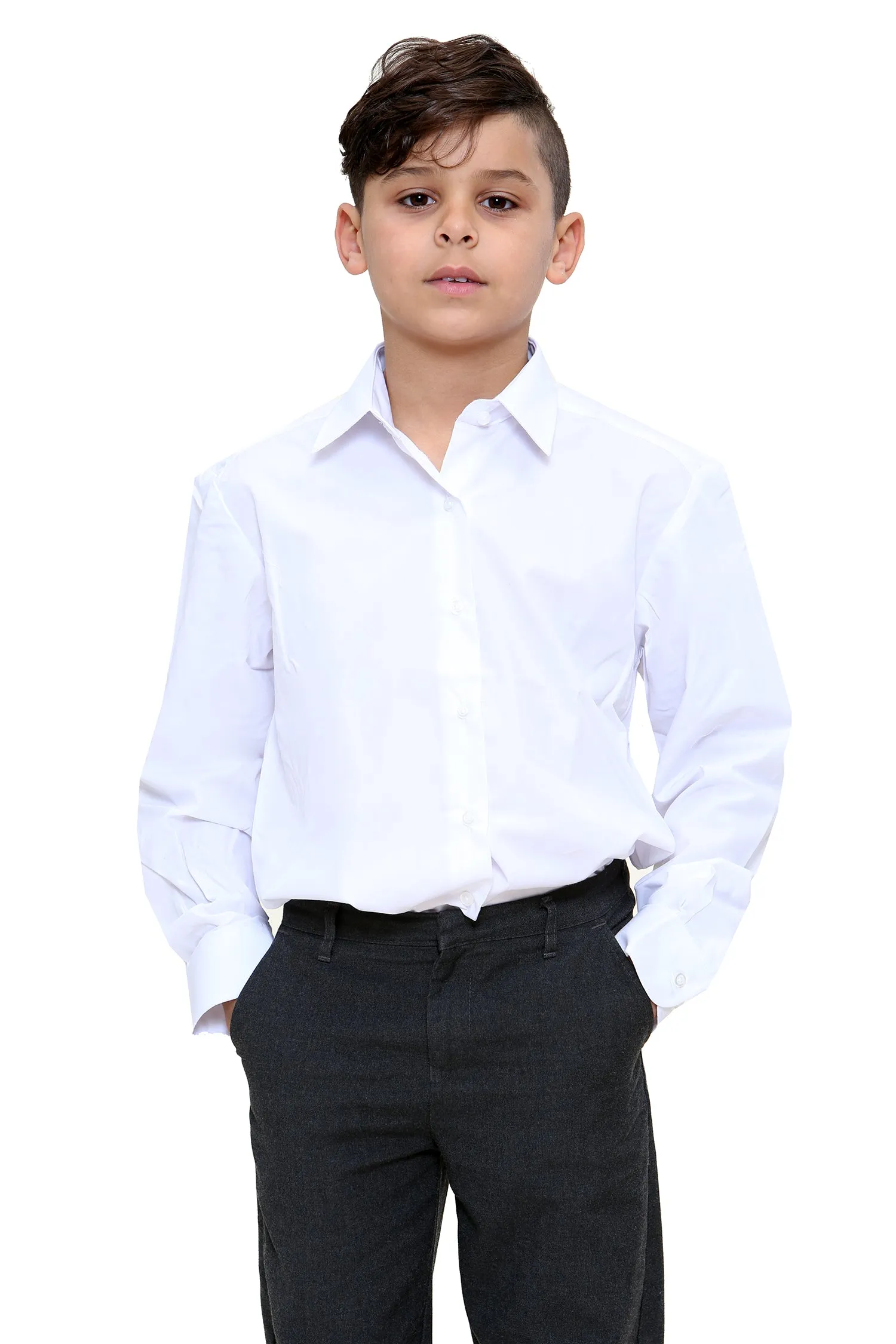 KHIM Kids Boys Full & Half Sleeve School Shirts Plain White & Sky Blue Dress Shirts 5-16 Years