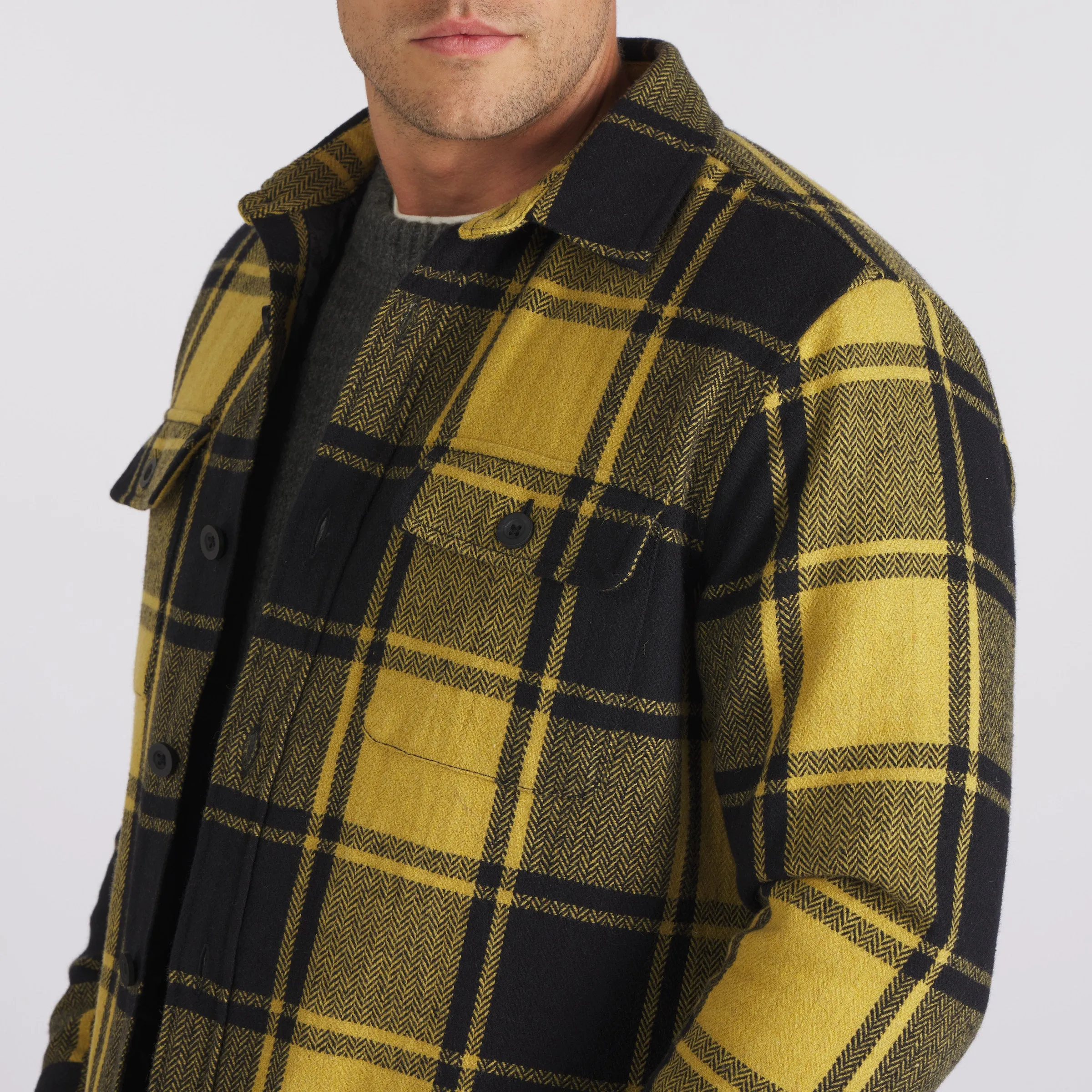 Retro Wool Padded Shirt Jacket - Mustard Black (Final Sale)