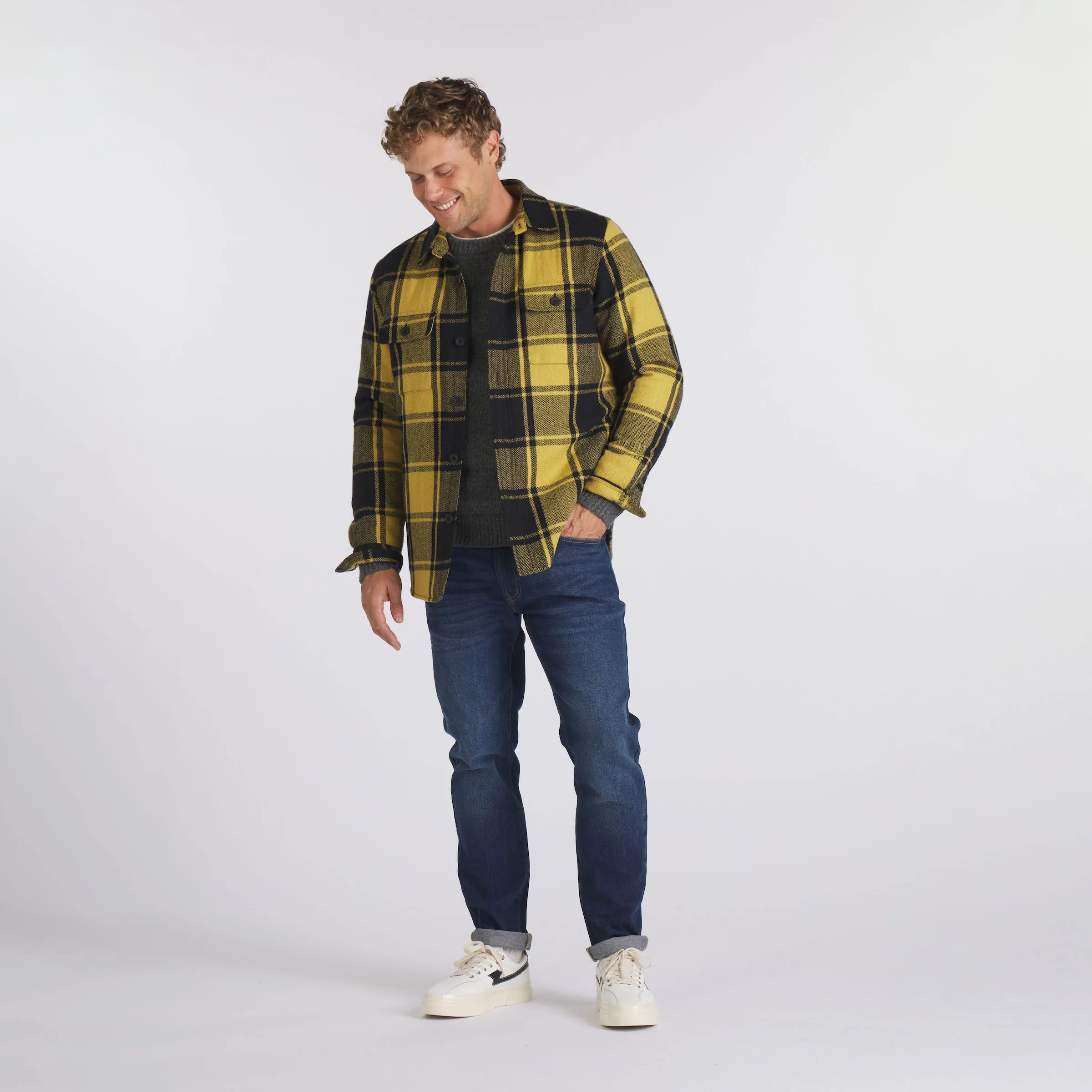 Retro Wool Padded Shirt Jacket - Mustard Black (Final Sale)