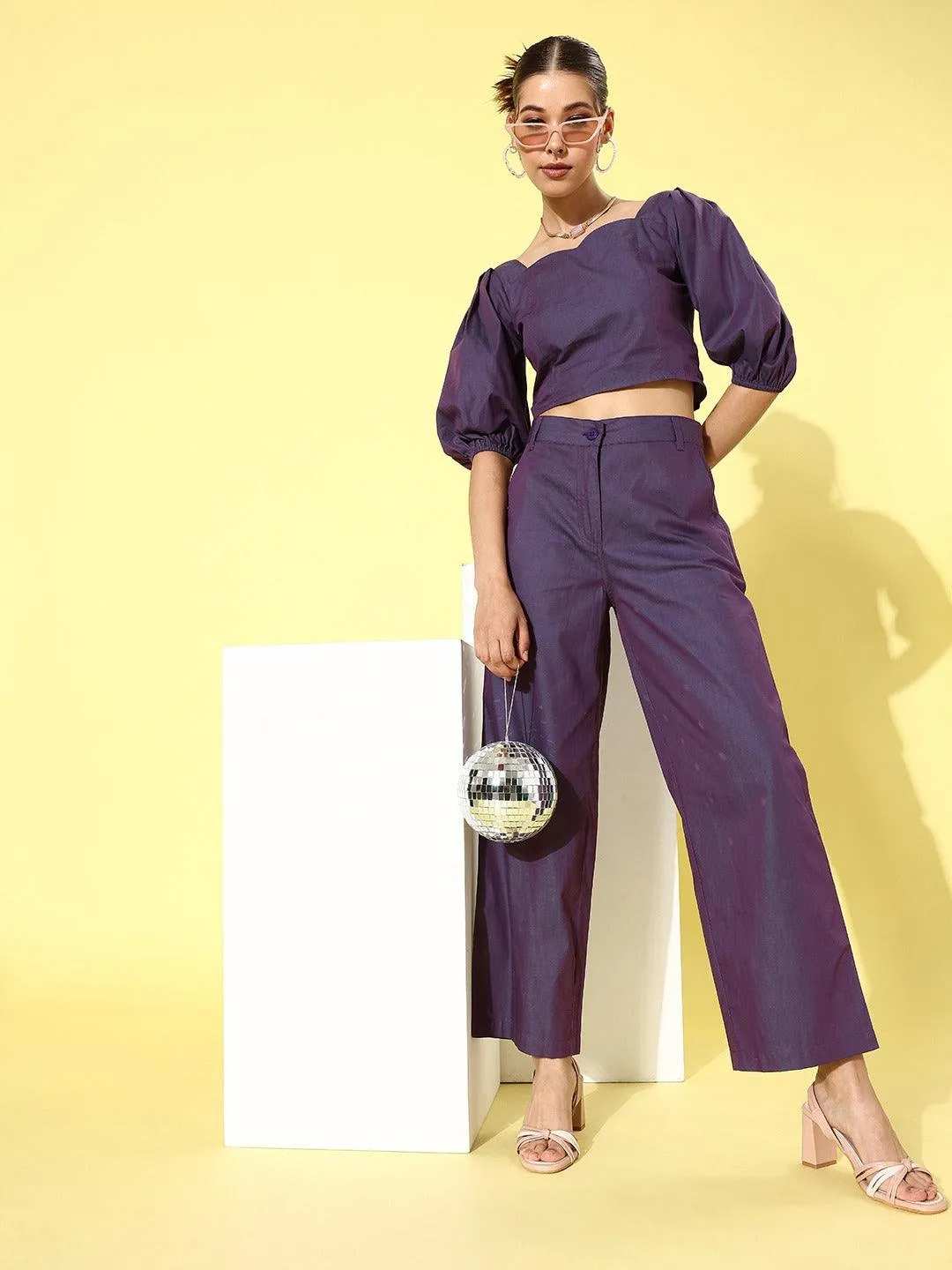 Style Quotient Women Purple  Soild Co-Ords