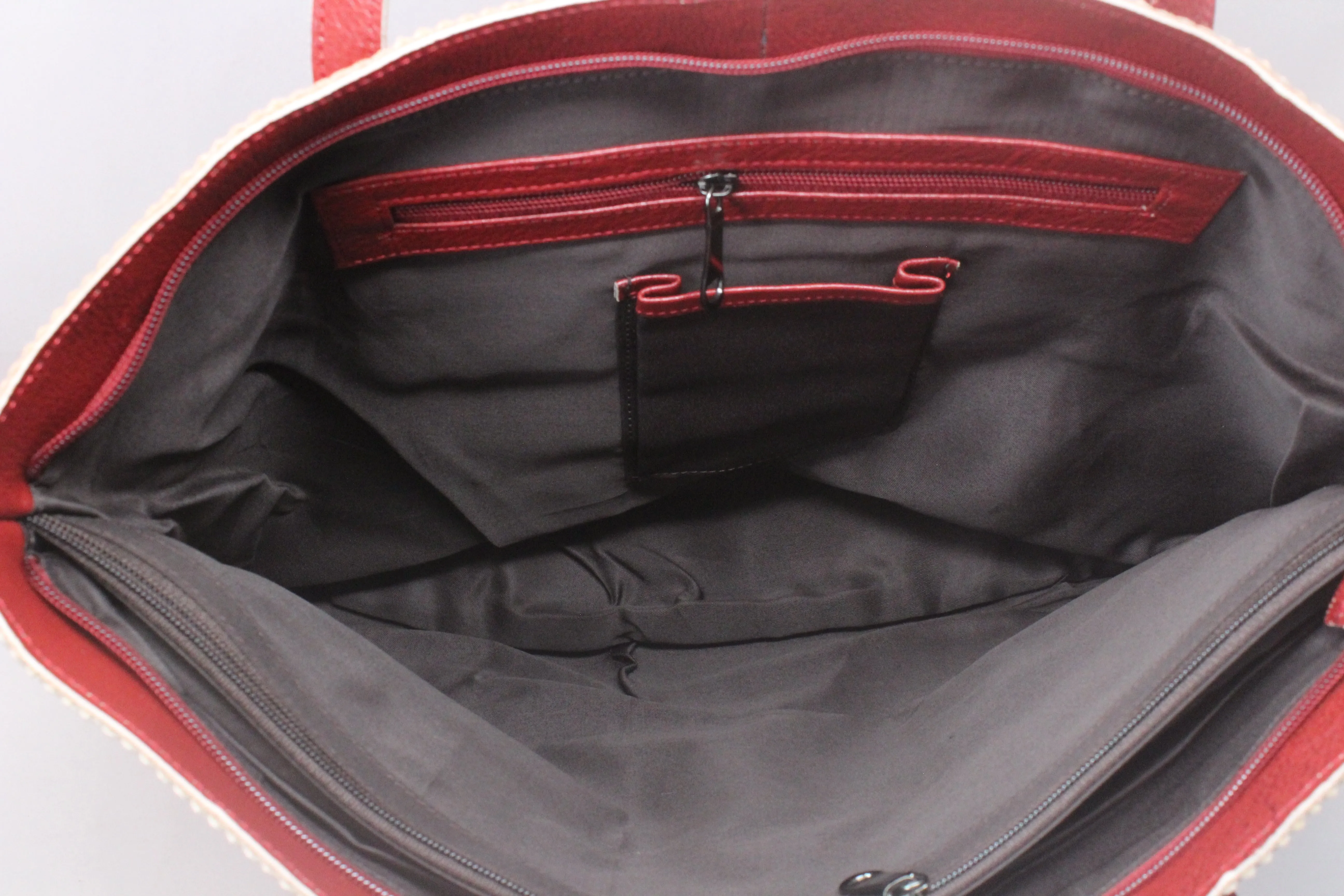 Taha Genuine Leather Red Women's Tote Bag