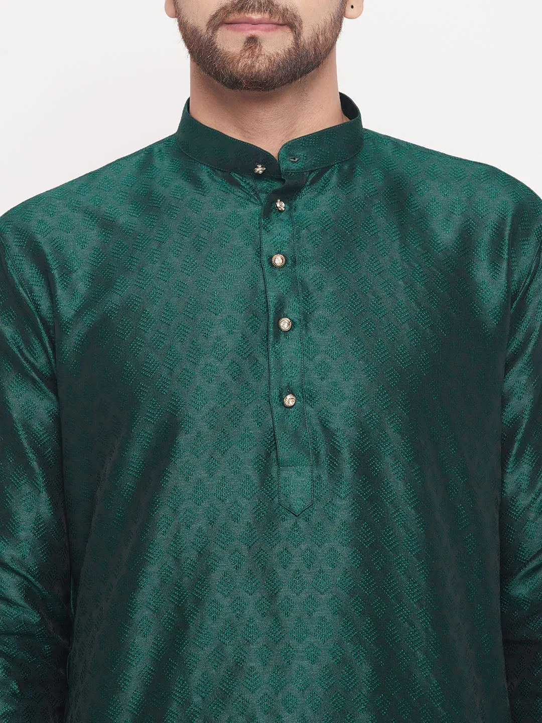 VASTRAMAY Green Woven Kurta Pyjama Set