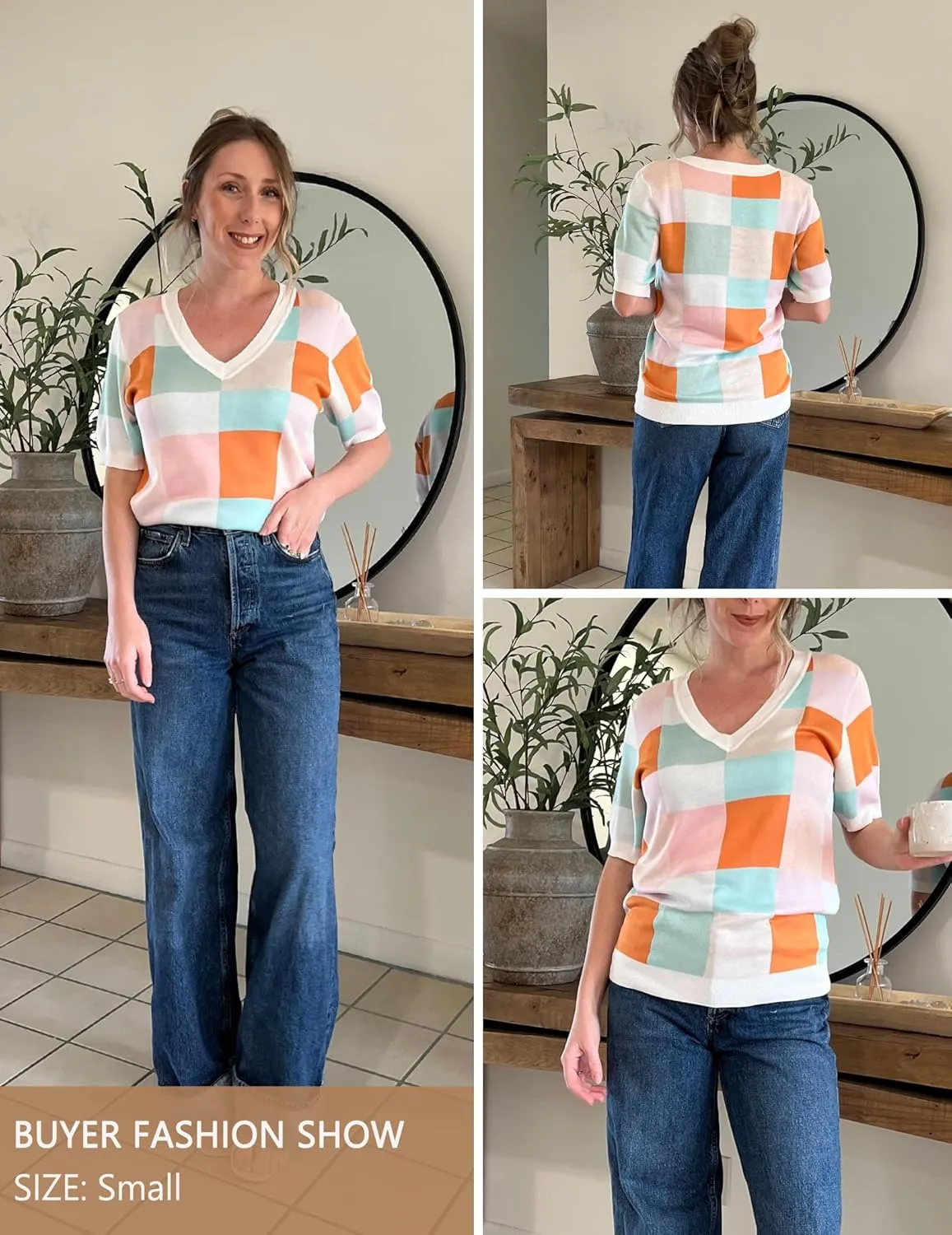 Zeagoo Short Sleeve Sweaters Soft Casual V Neck Pullover Tops